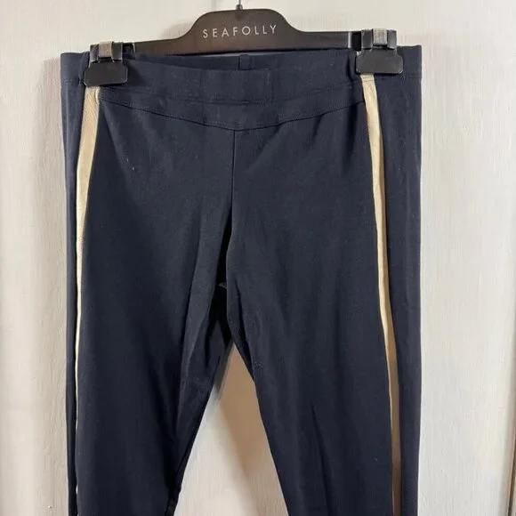 David Lerner Black Lambskin Leather Side Stripe Leggings.  Size L - Picture 4 of 8